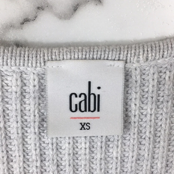 Cabi Gray Knit‎ Deep V Neck Side Zip Sweater Womens XS Cotton Pullover - Picture 6 of 12